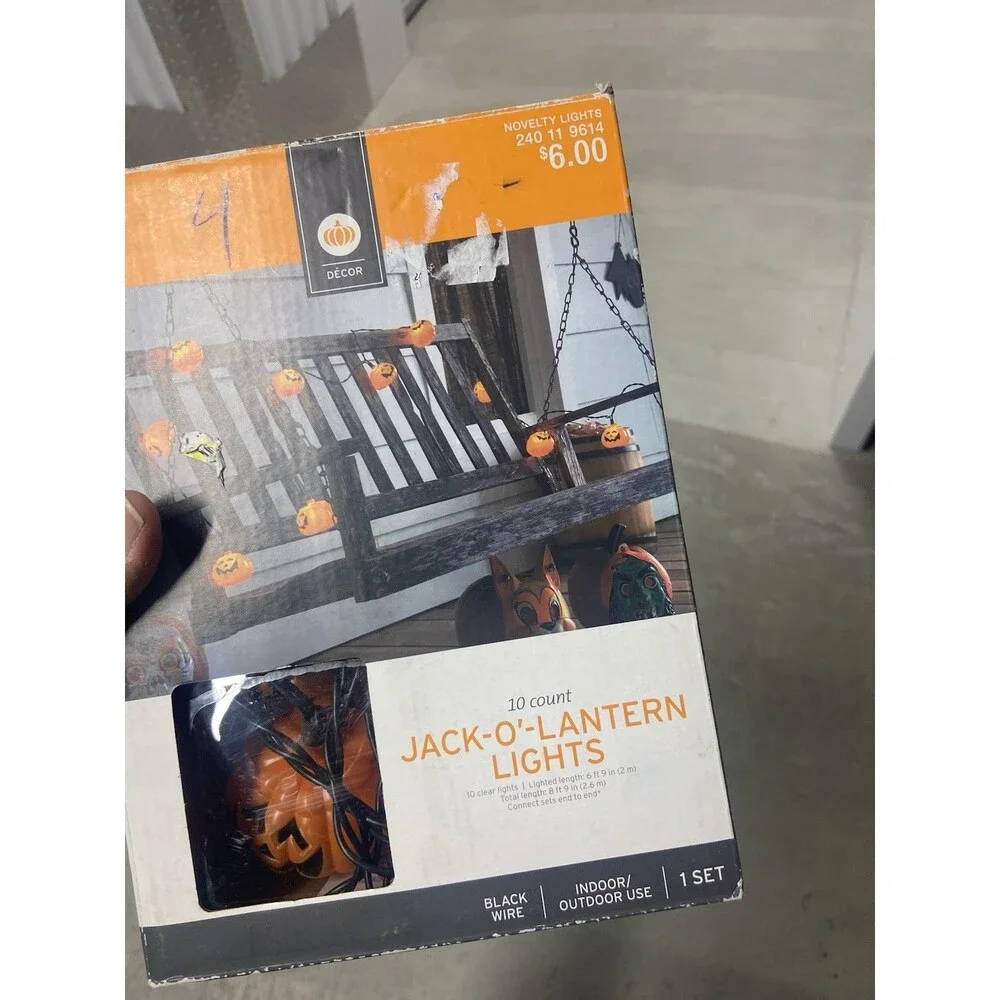 Jack-O-Lantern String Lights 10 Lit Pumpkins Halloween Spooky Decor New in Box